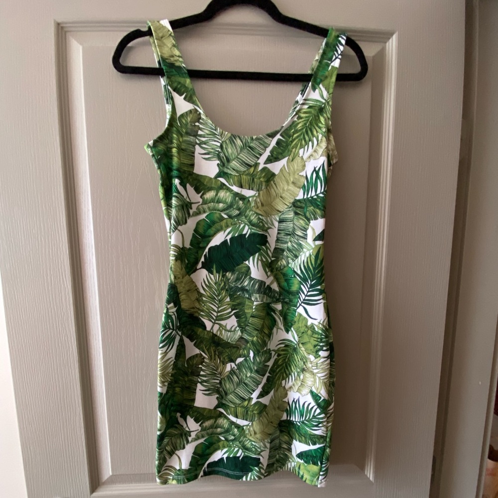 NWT bodycon white and green flowered dress